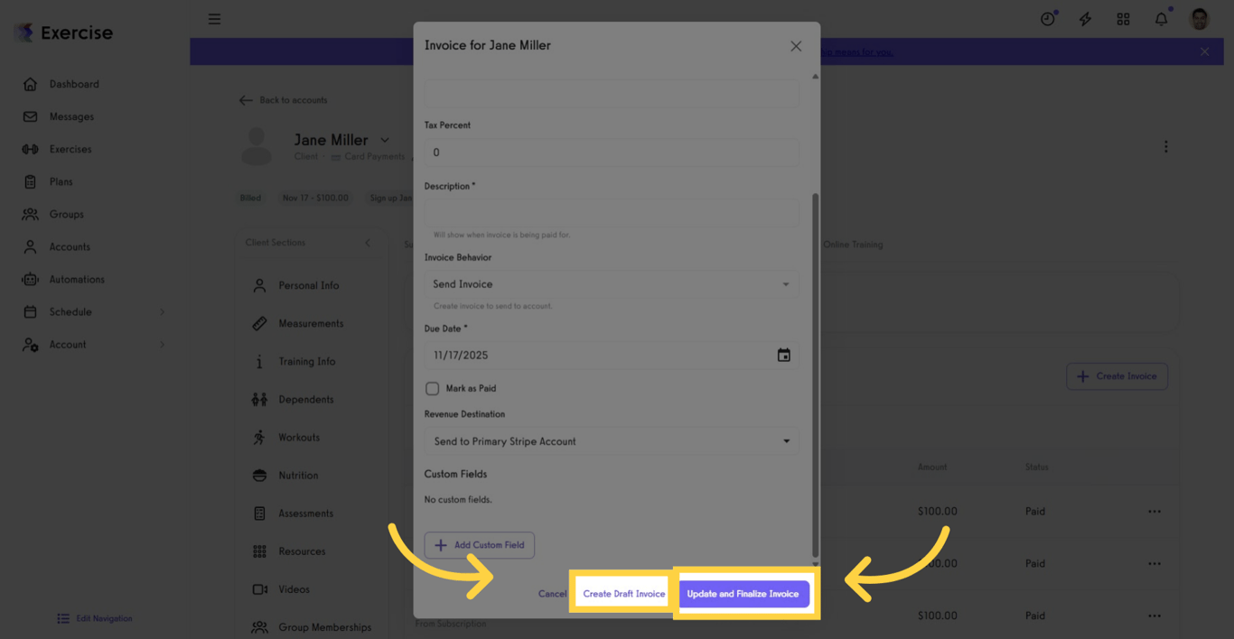 Finalize your invoice when sending an invoice