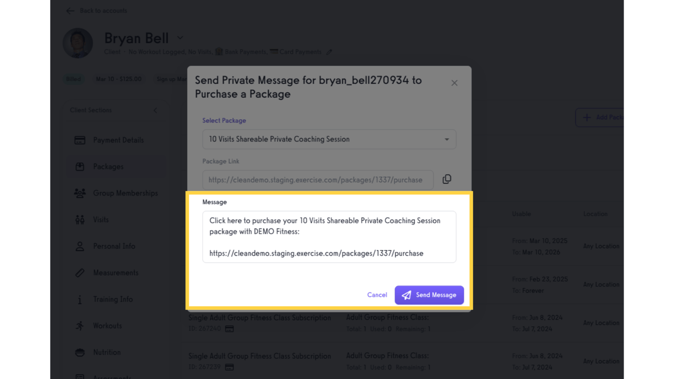 Type a custom message and click on the “Send Message” button.