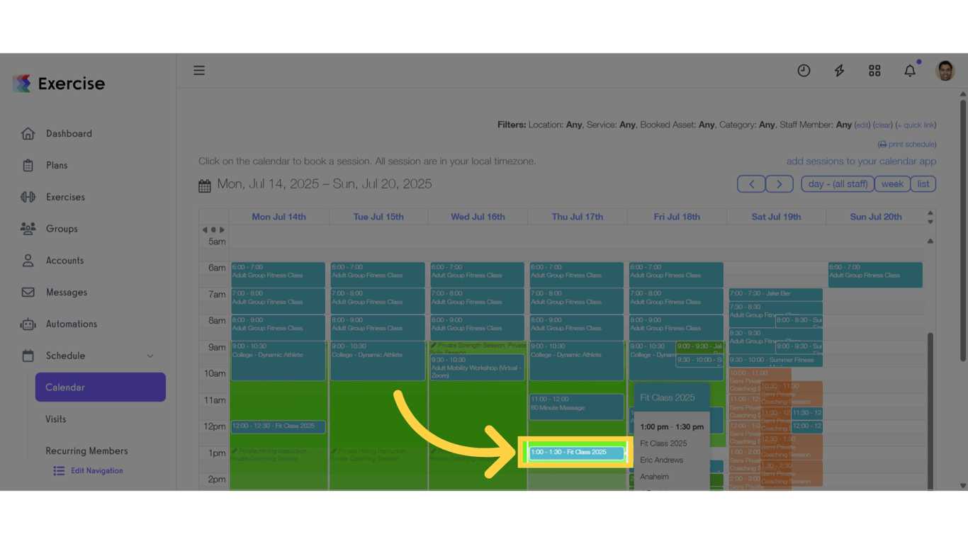 Click on the session