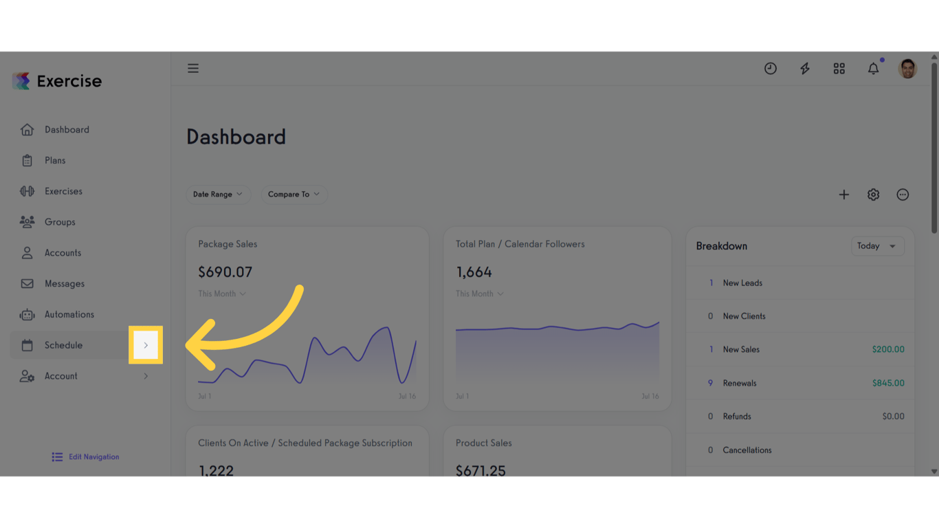 Click the arrow menu