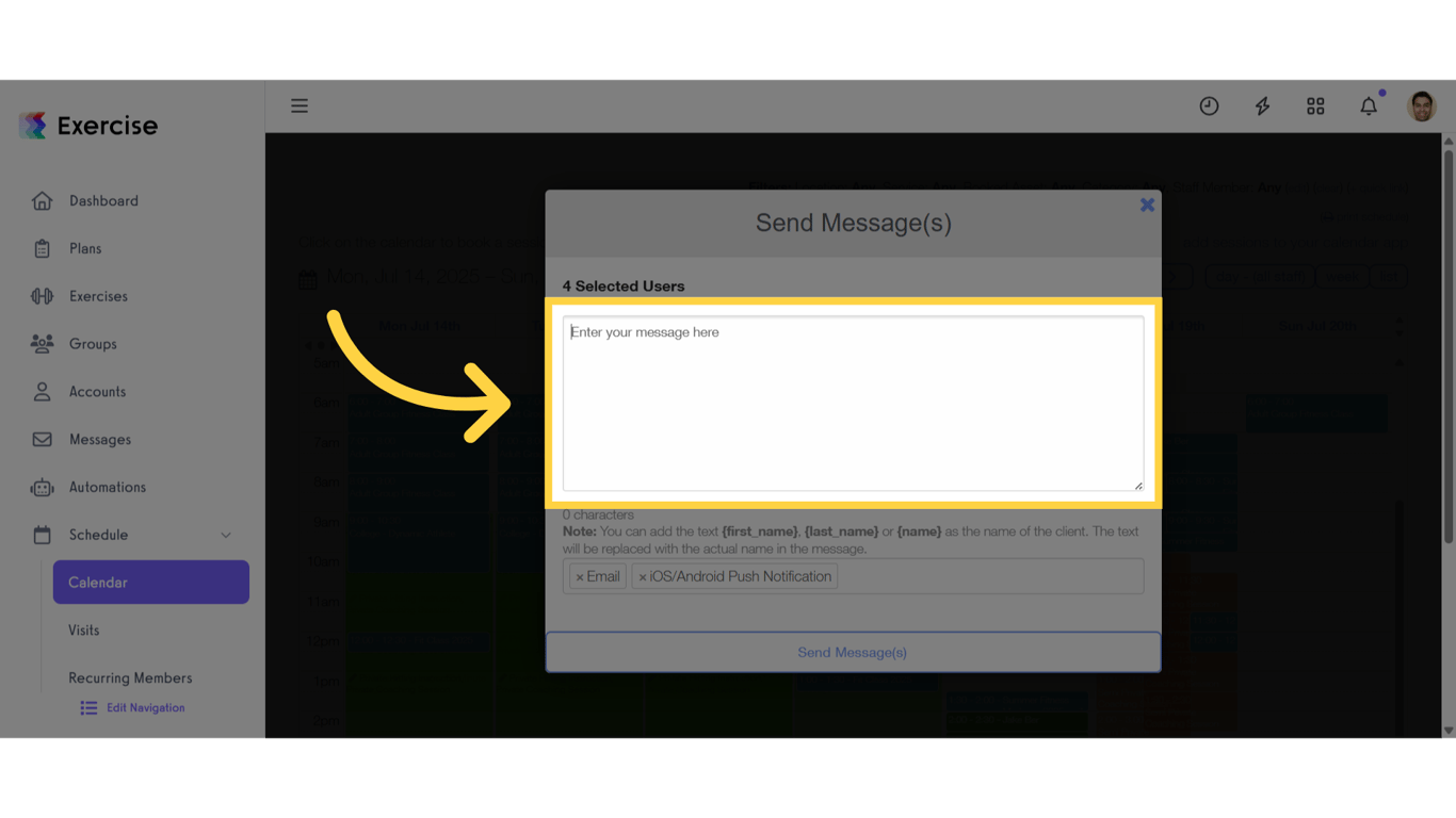 Click 'Enter your message here'