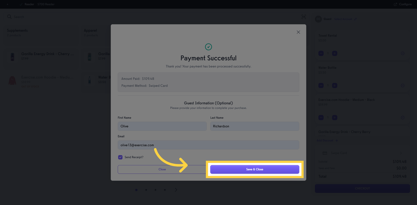 Click Save & Close to confirm and save guest details.