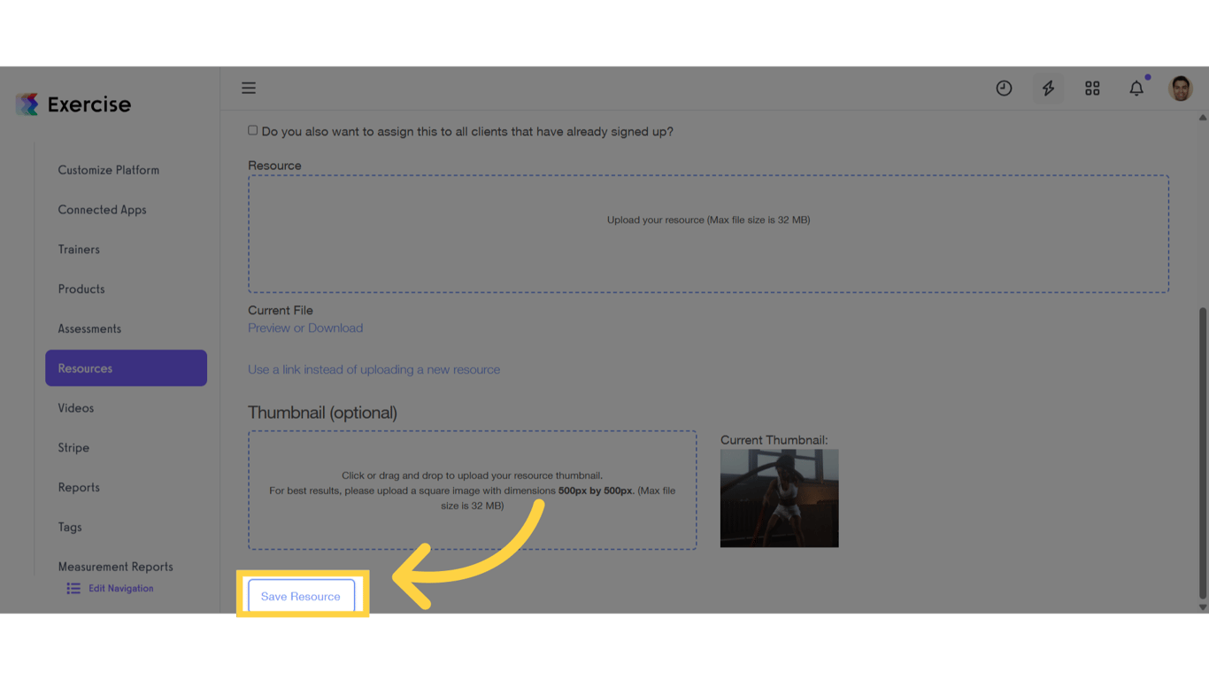 Click 'Save Resource'
