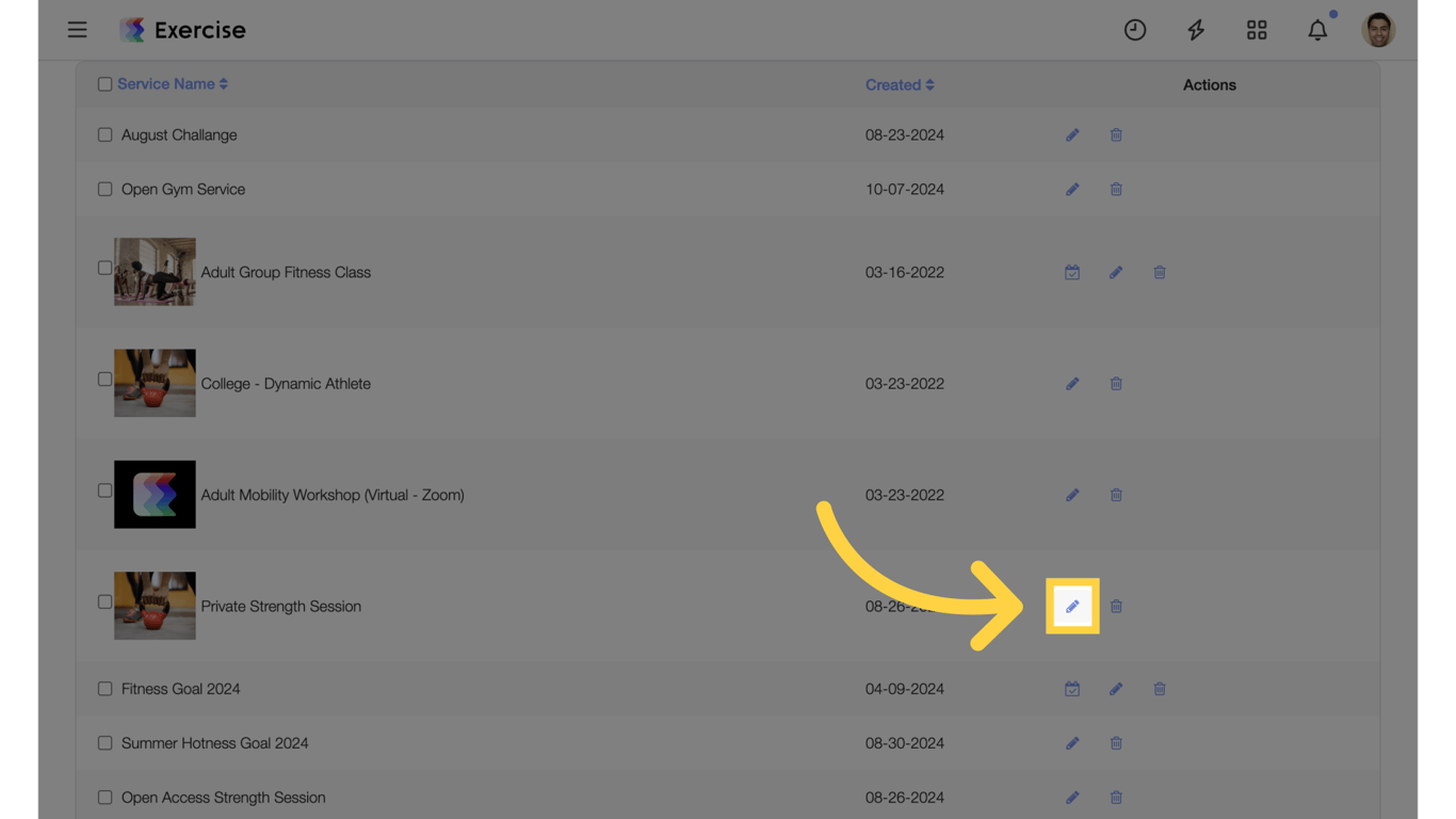 Create Service button and edit service options