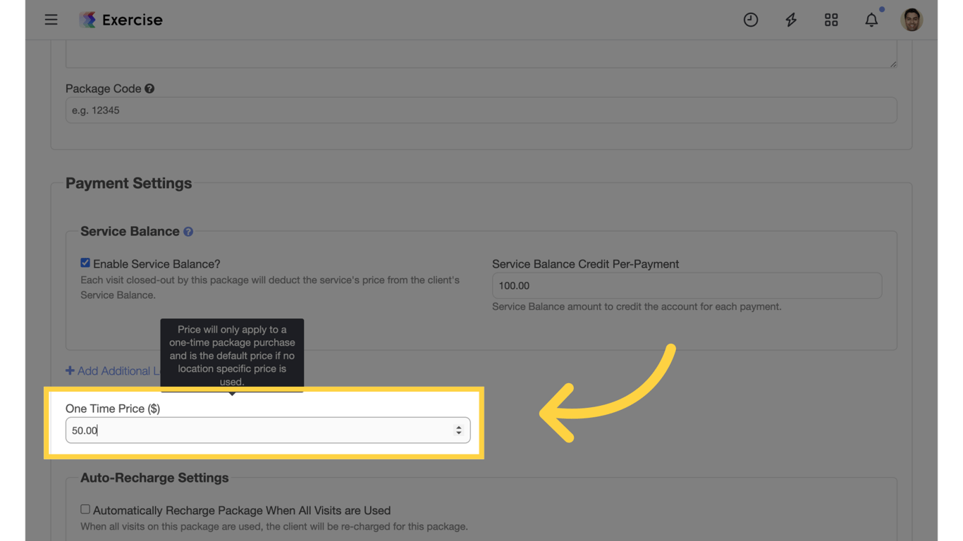 One-time charge package pricing and billing options