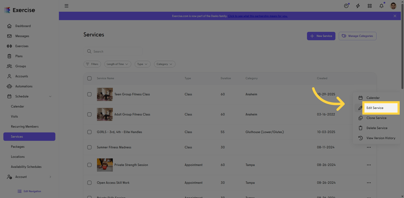 Edit Service Settings