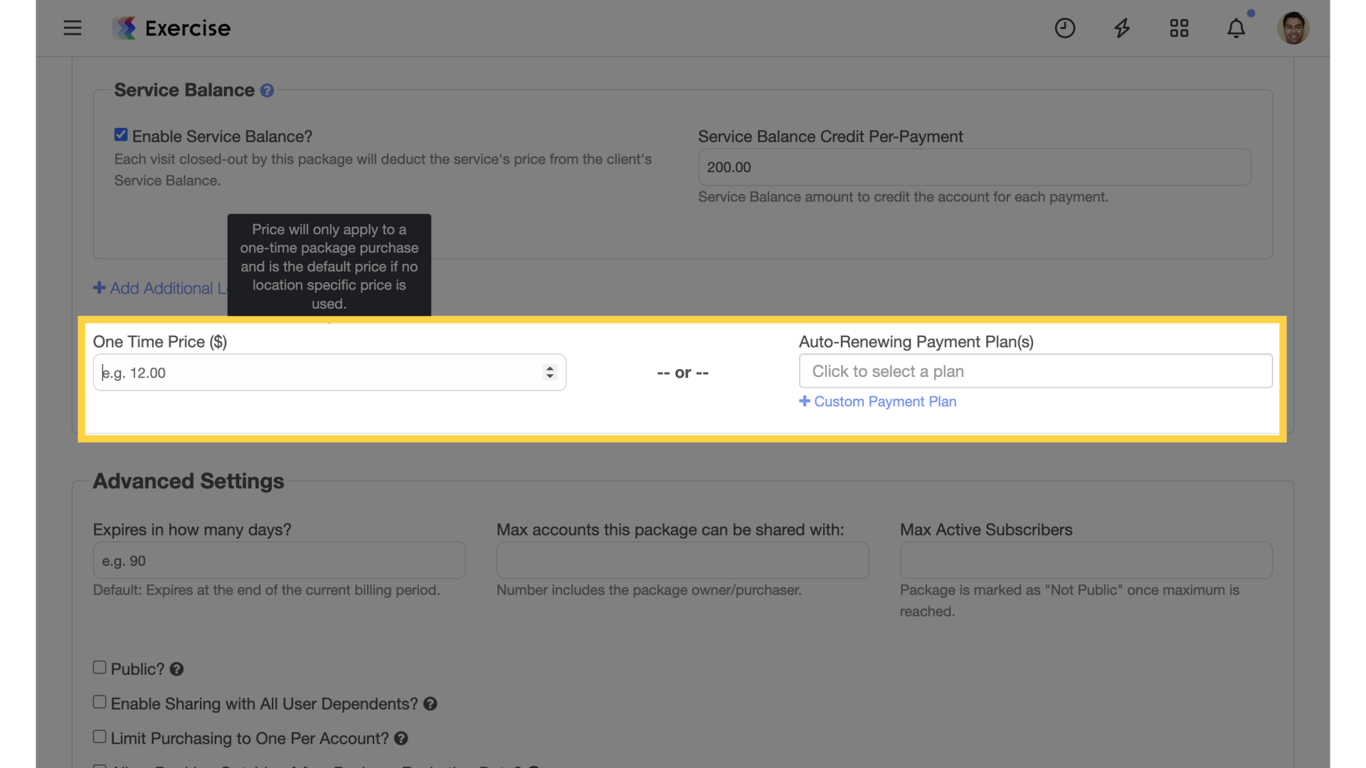 Selecting one-time or subscription payment option