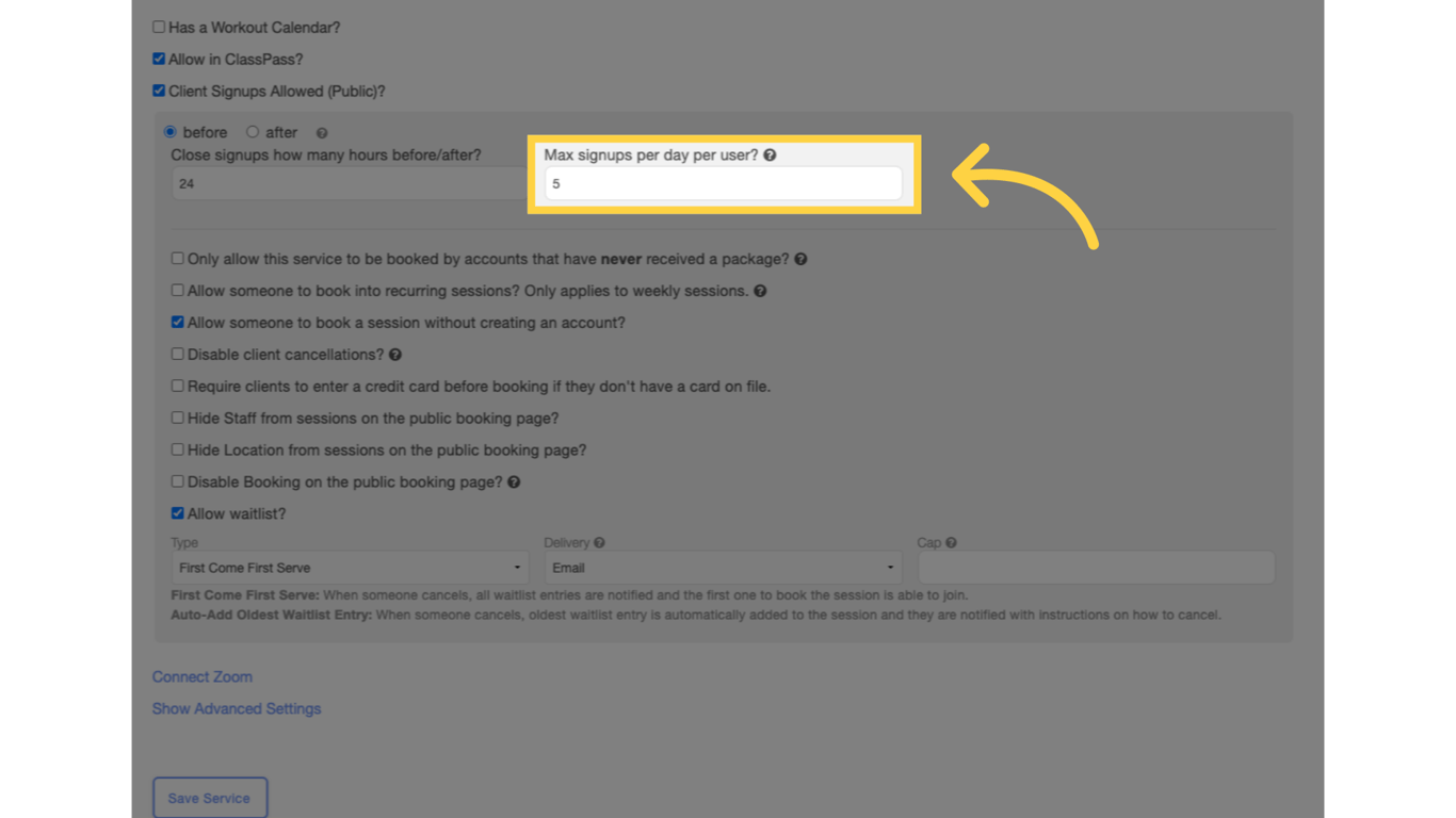 Enter the maximum number of signups allowed.
