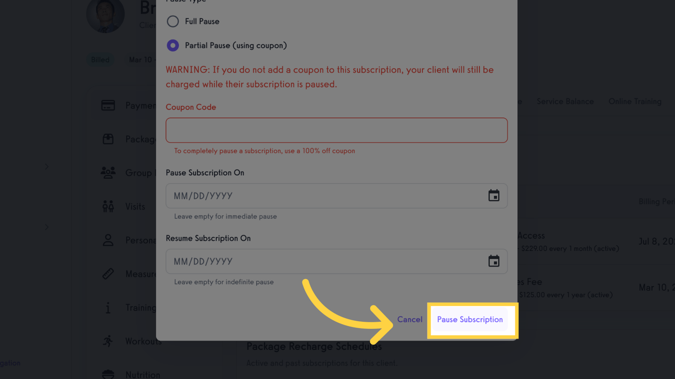 Click 'Pause Subscription'