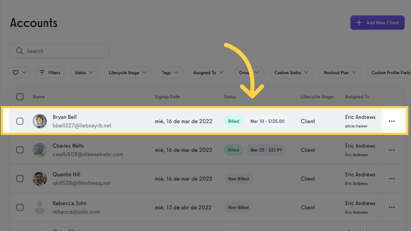 Click over the client