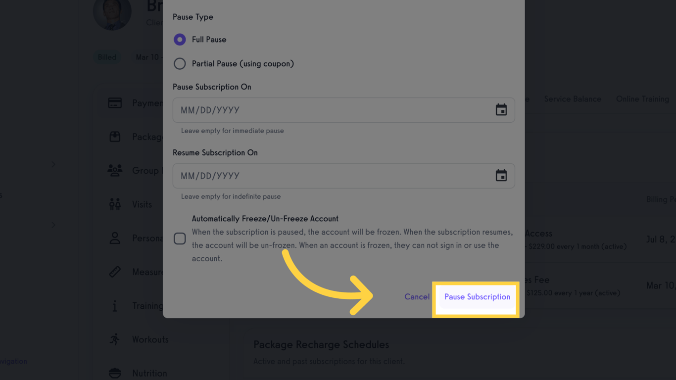 Click 'Pause Subscription'