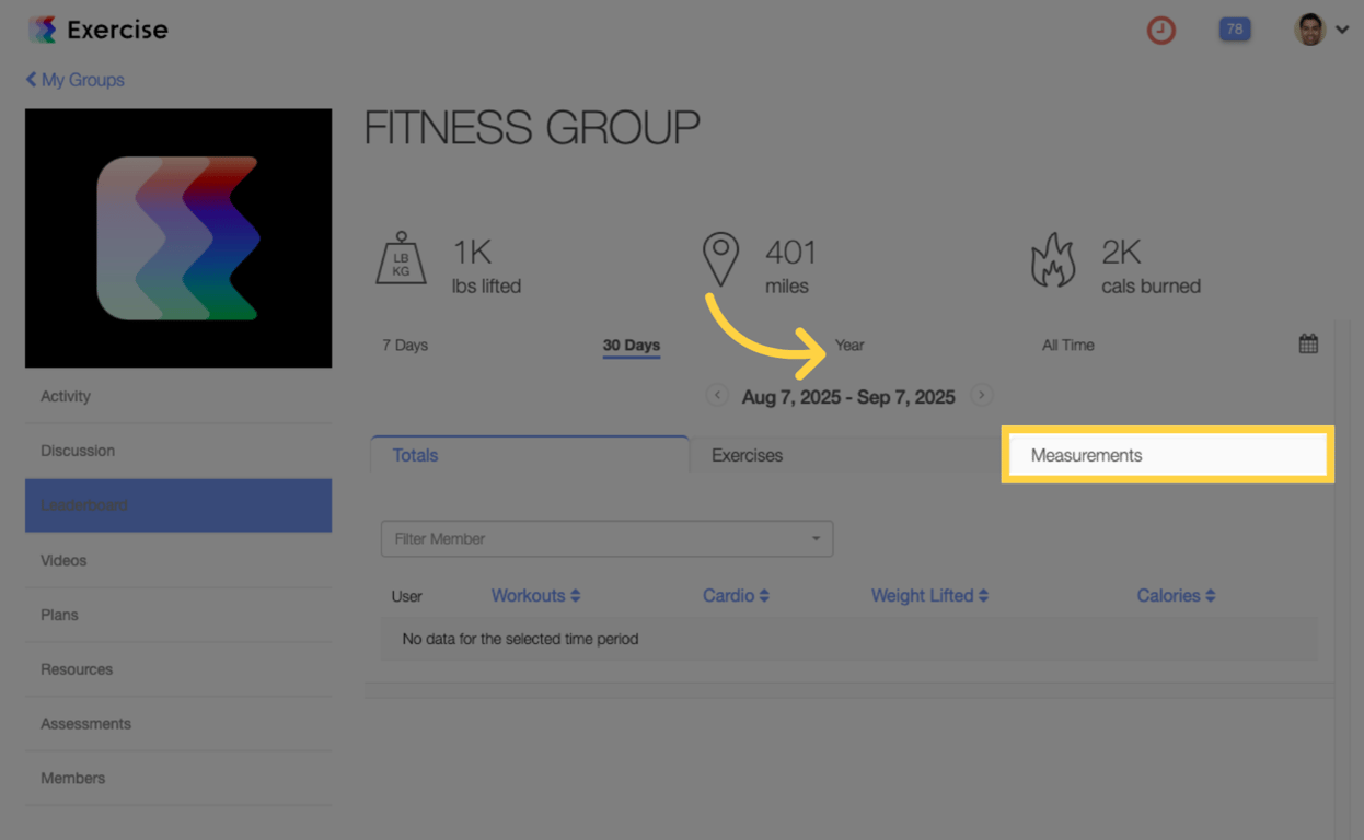 Click 'Measurements' tab