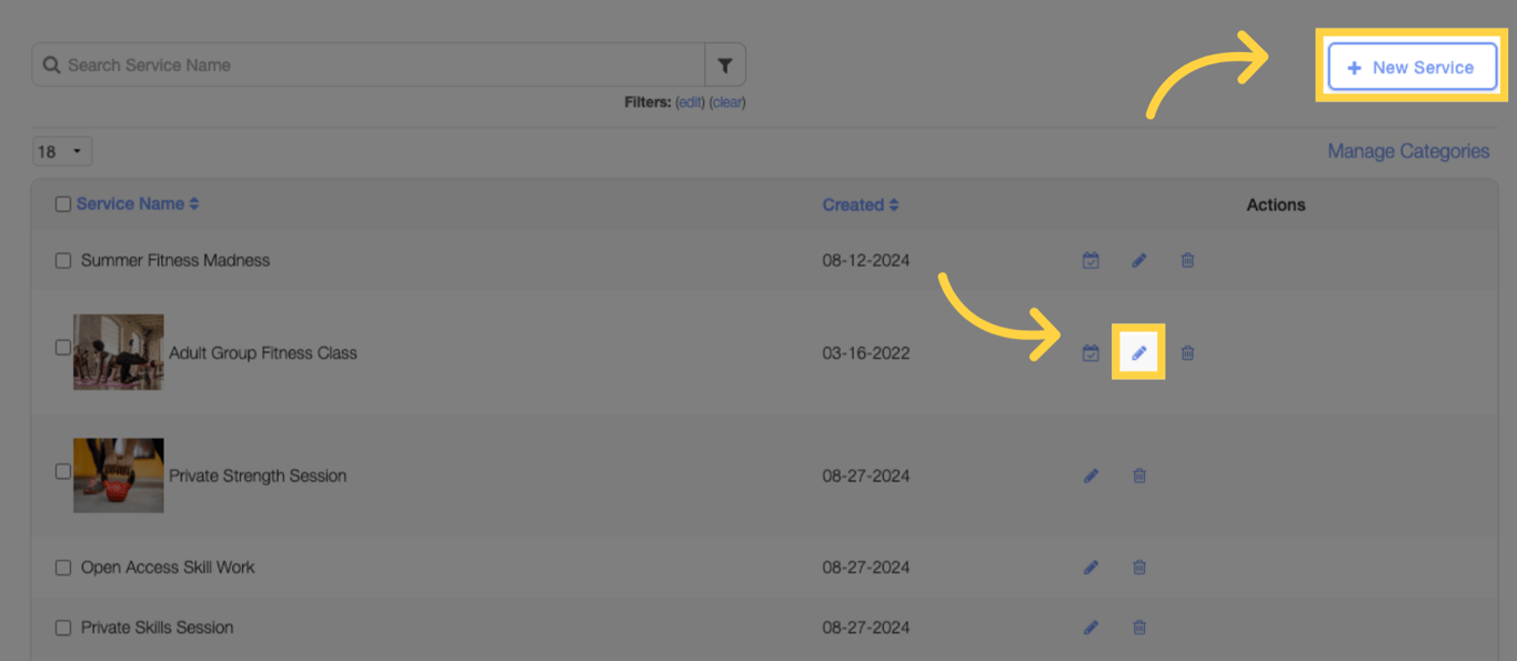 Create new or edit a service