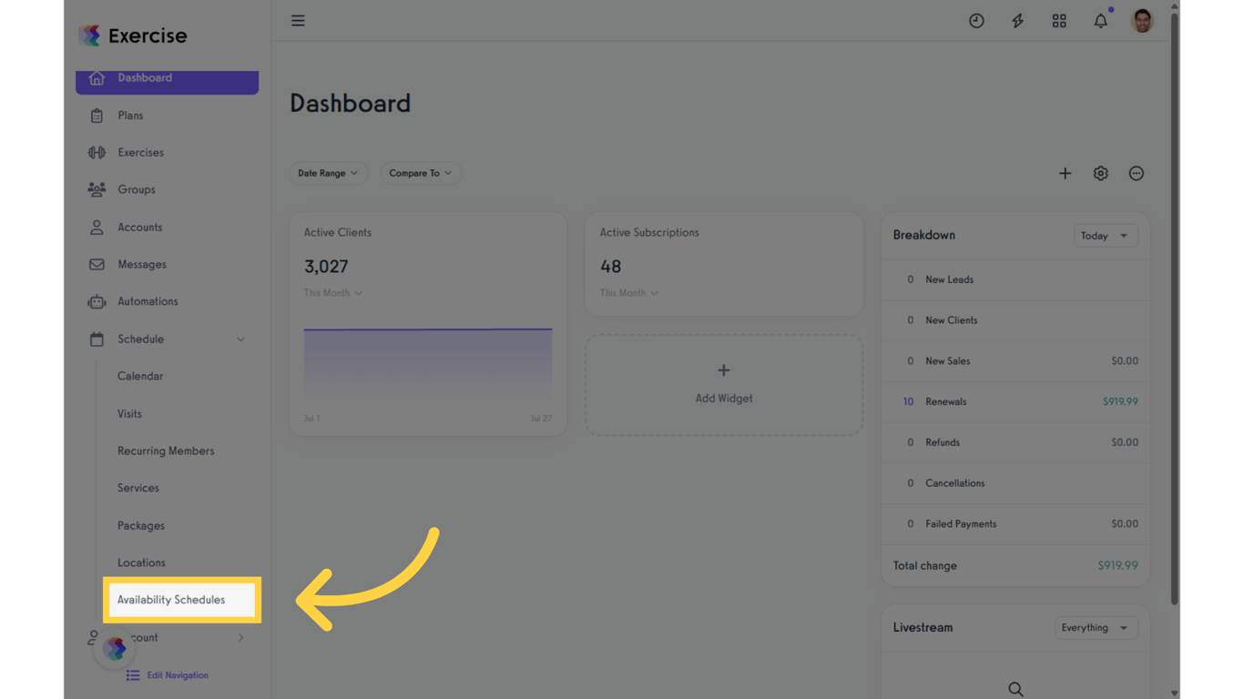 Click 'Availability Schedules' tab in the left sidebar.