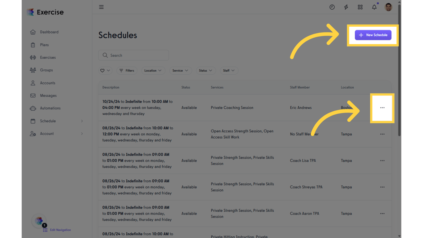 Create a new schedule or edit an existing one to update your availability.