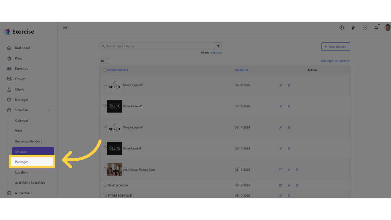 Option 1 Step 2: Click 'Packages'.
