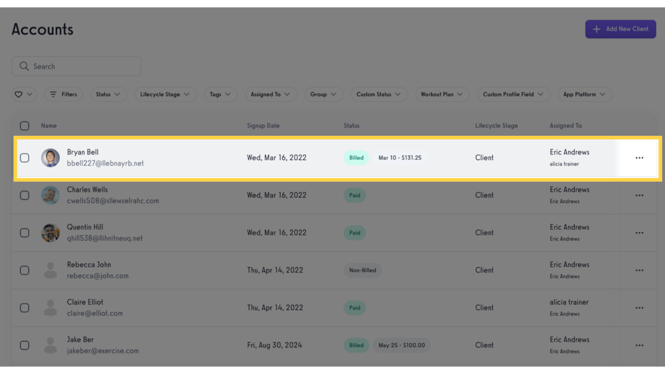 Option 2 Step 2: Select and click the client's name.