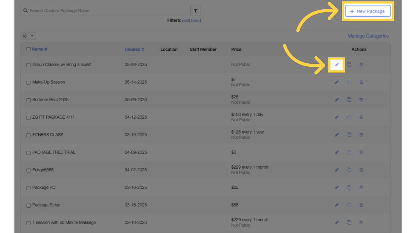 Create new or edit a package.