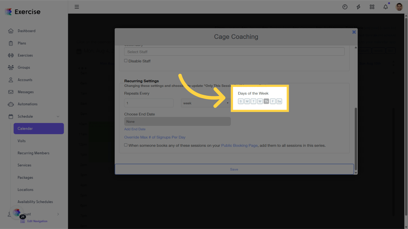 Select the 'Days of the Week.'