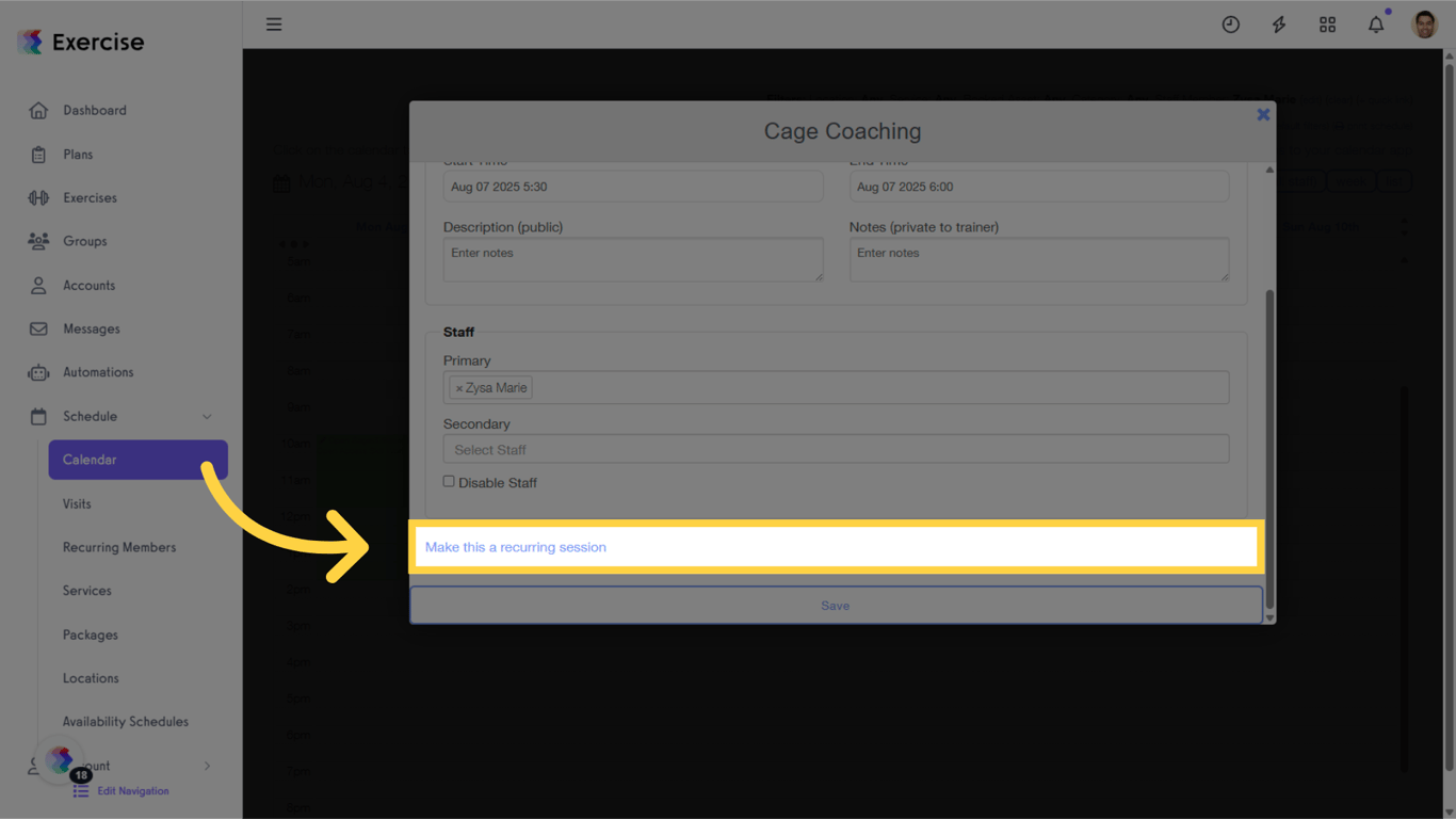 Click 'Make this a recurring session.'