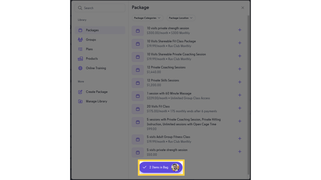 Option 1 Step 5: Click the client's bag.