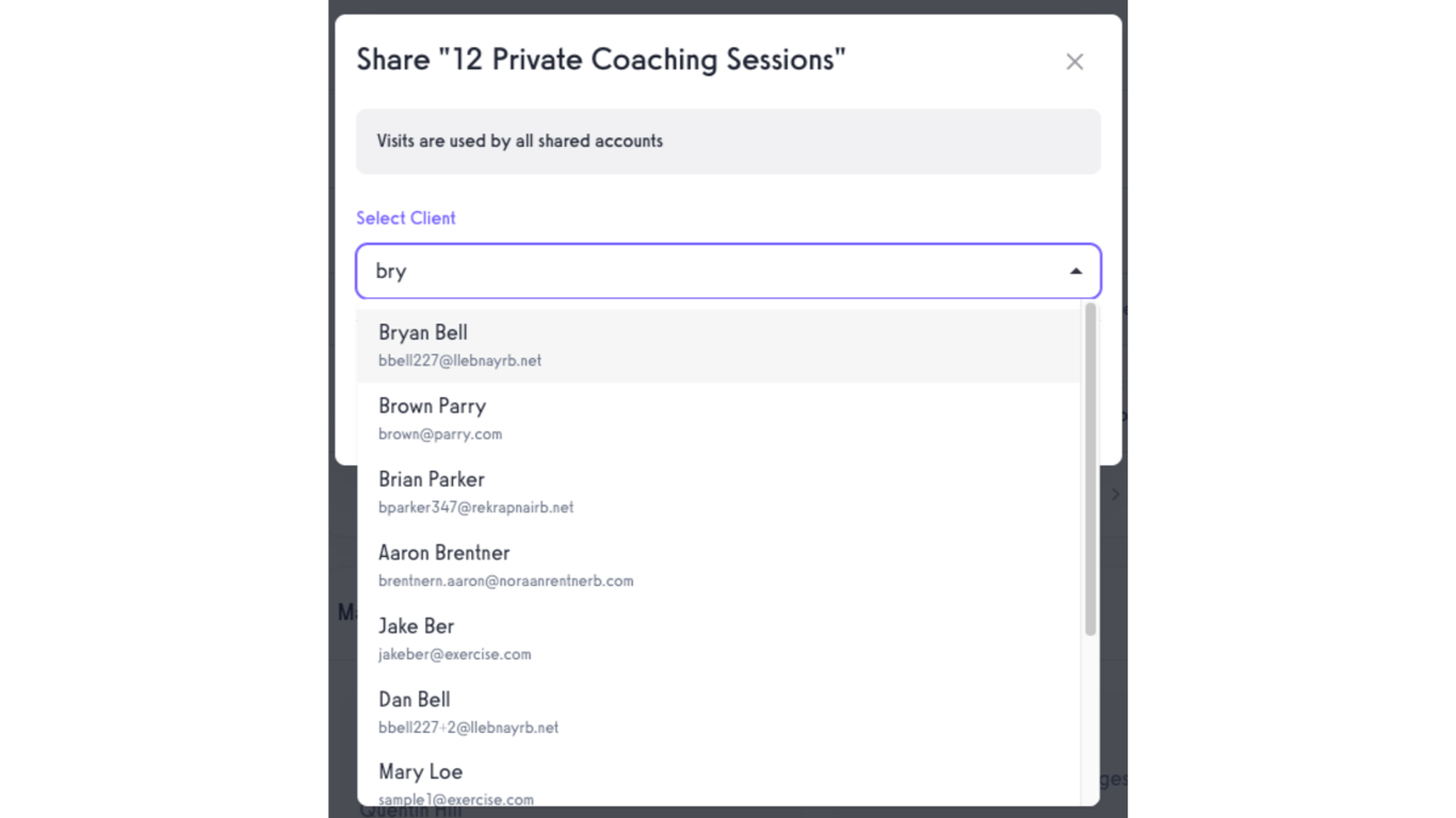 Option 2 Step 6: Select the client's name to share the package with.