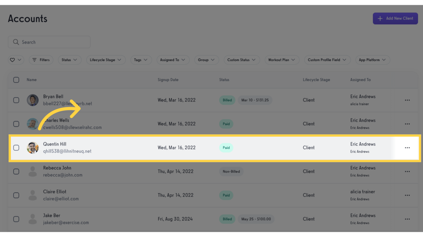 Option 2 Step 2: Select and click the client's name.