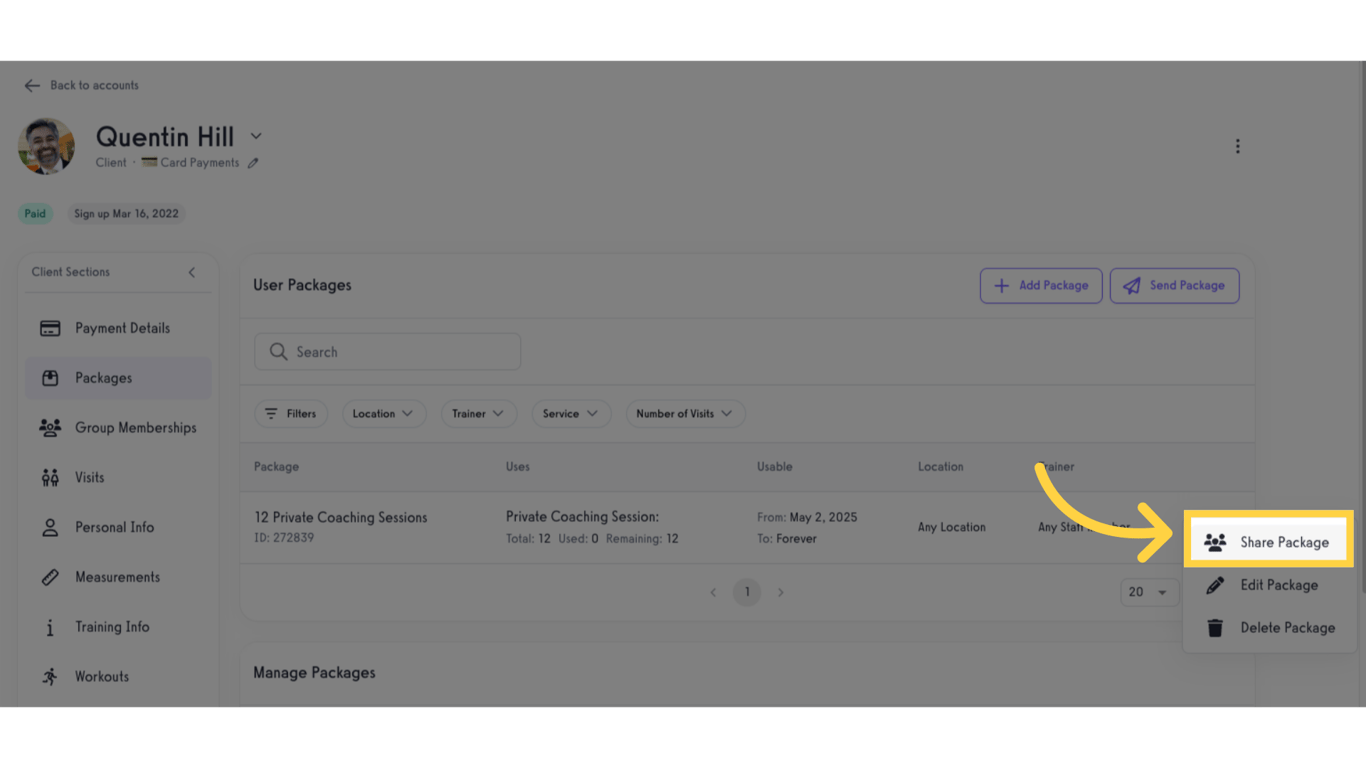 Option 2 Step 5: Click 'Share Package'.
