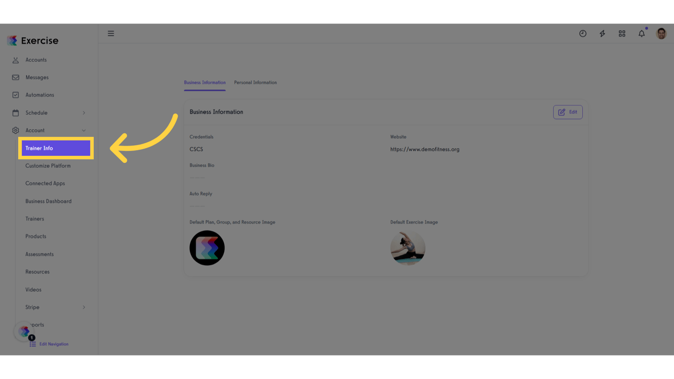 Click 'Trainer Info'