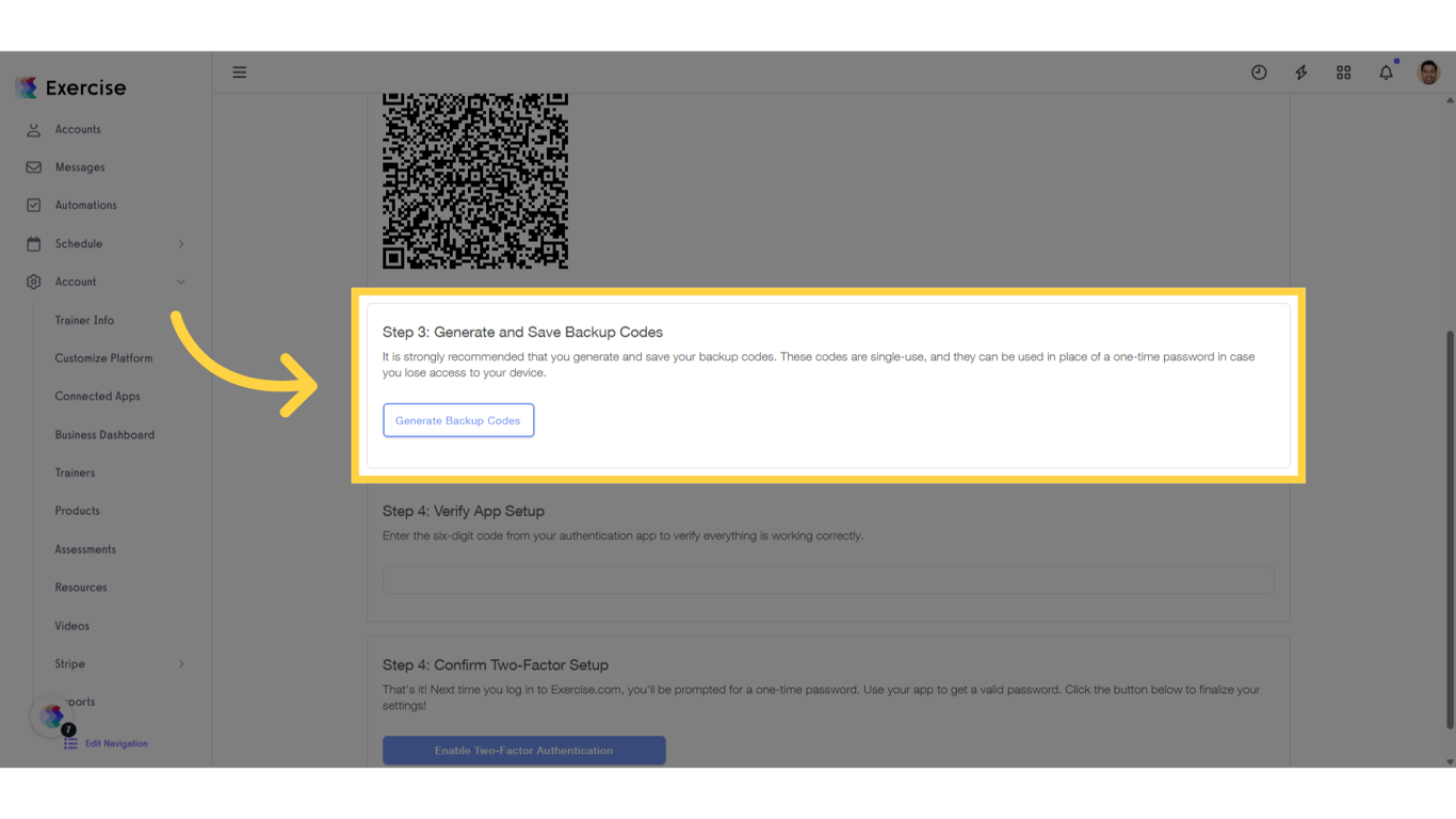 Generate and save your backup codes.