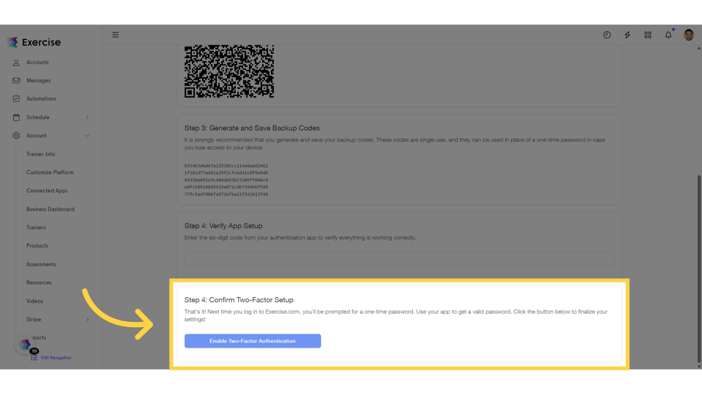 Confirm and Click “Enable Two-Factor Authentication.”