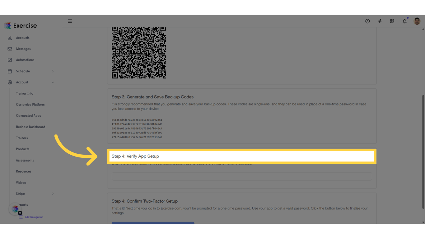 If using Authenticator App, verify setup with a code.