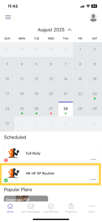 Select a Logged Workout