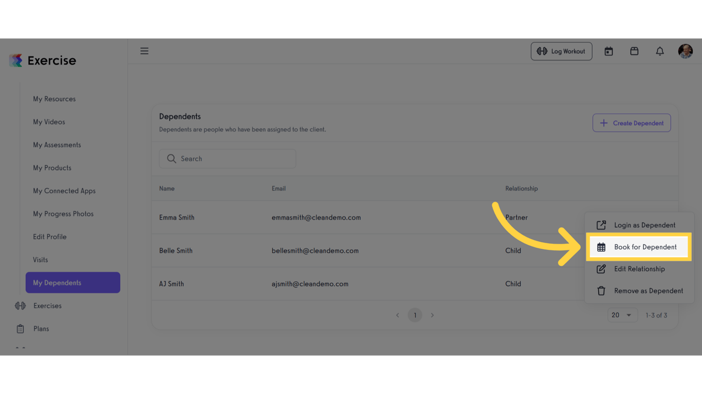 Click 'Book for Dependent'