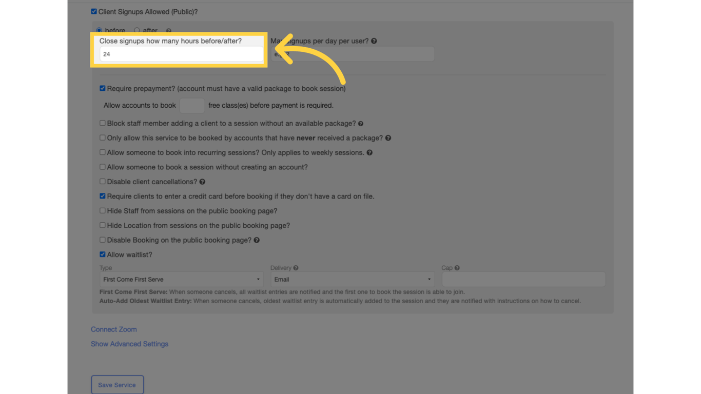 Enter your signup deadline in hours.