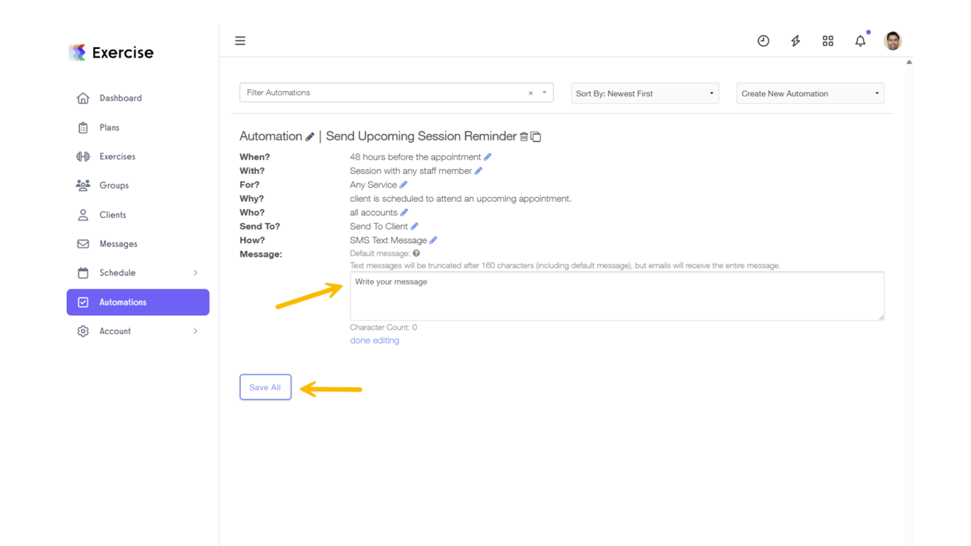 Customize your reminder message.