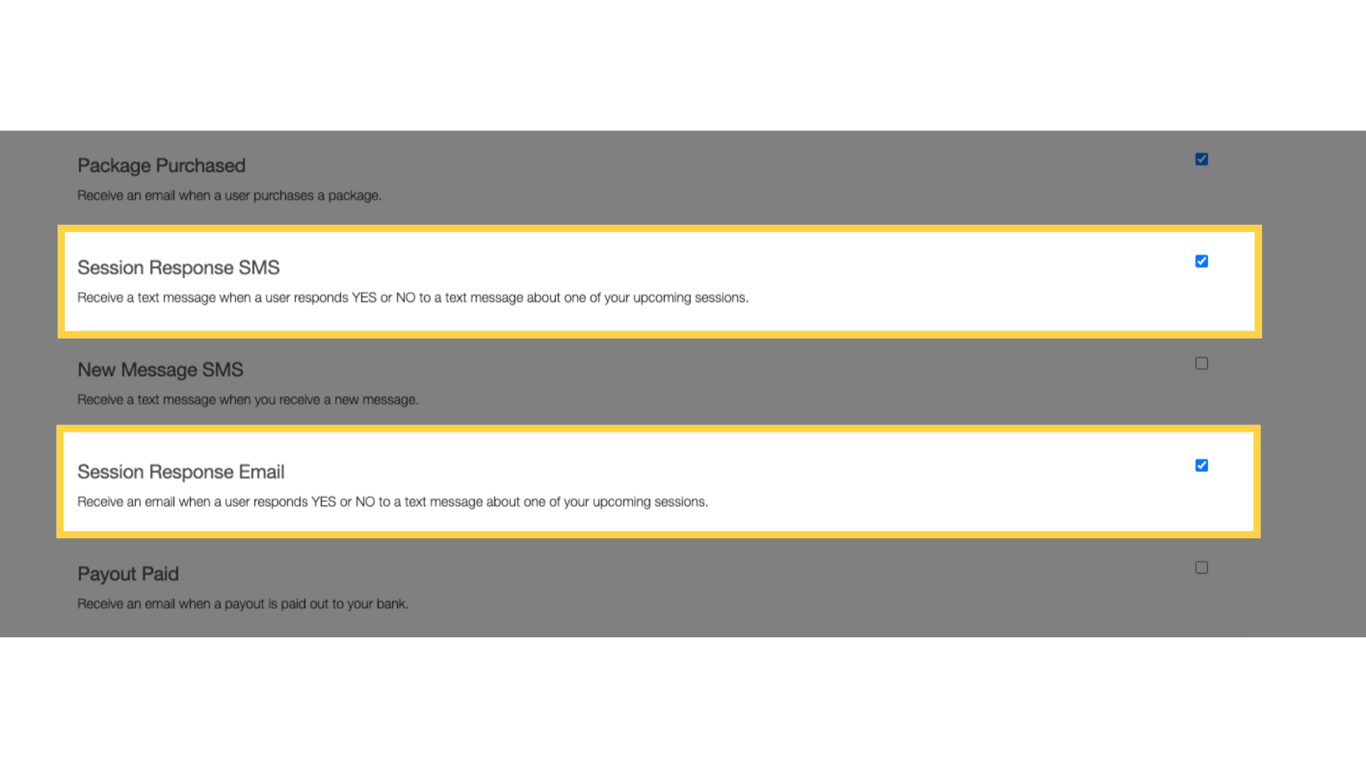 Tick checkboxes to enable.