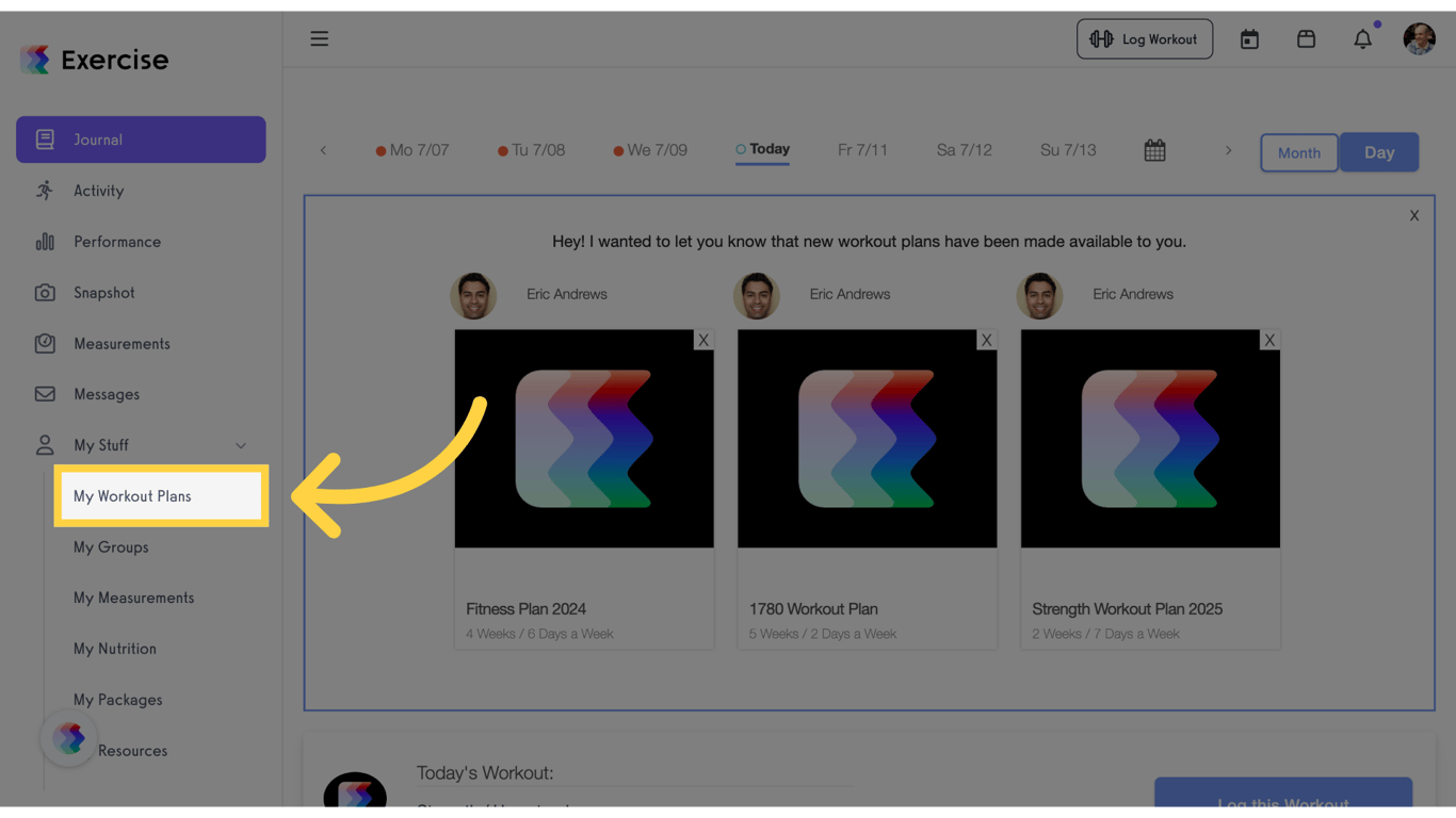 Click 'My Workout Plans'