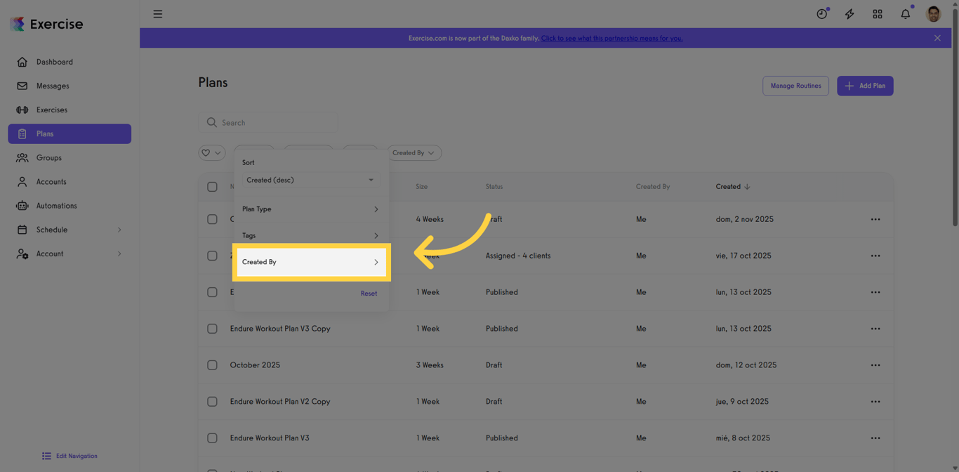 Open Created By Filter