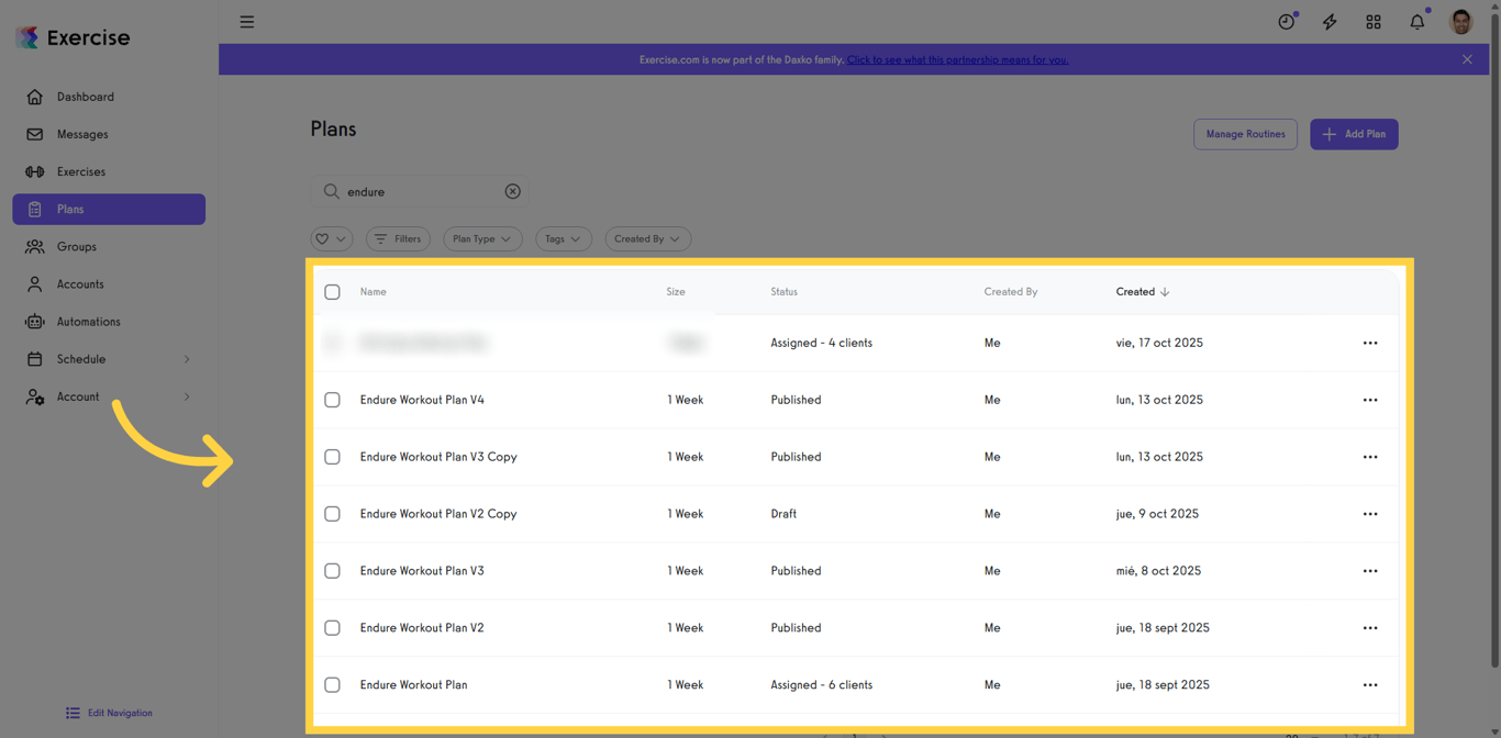View Filtered Plans List