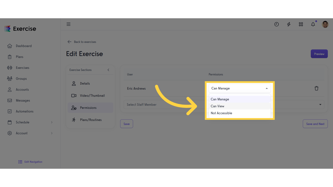 Select Permissions in Exercise