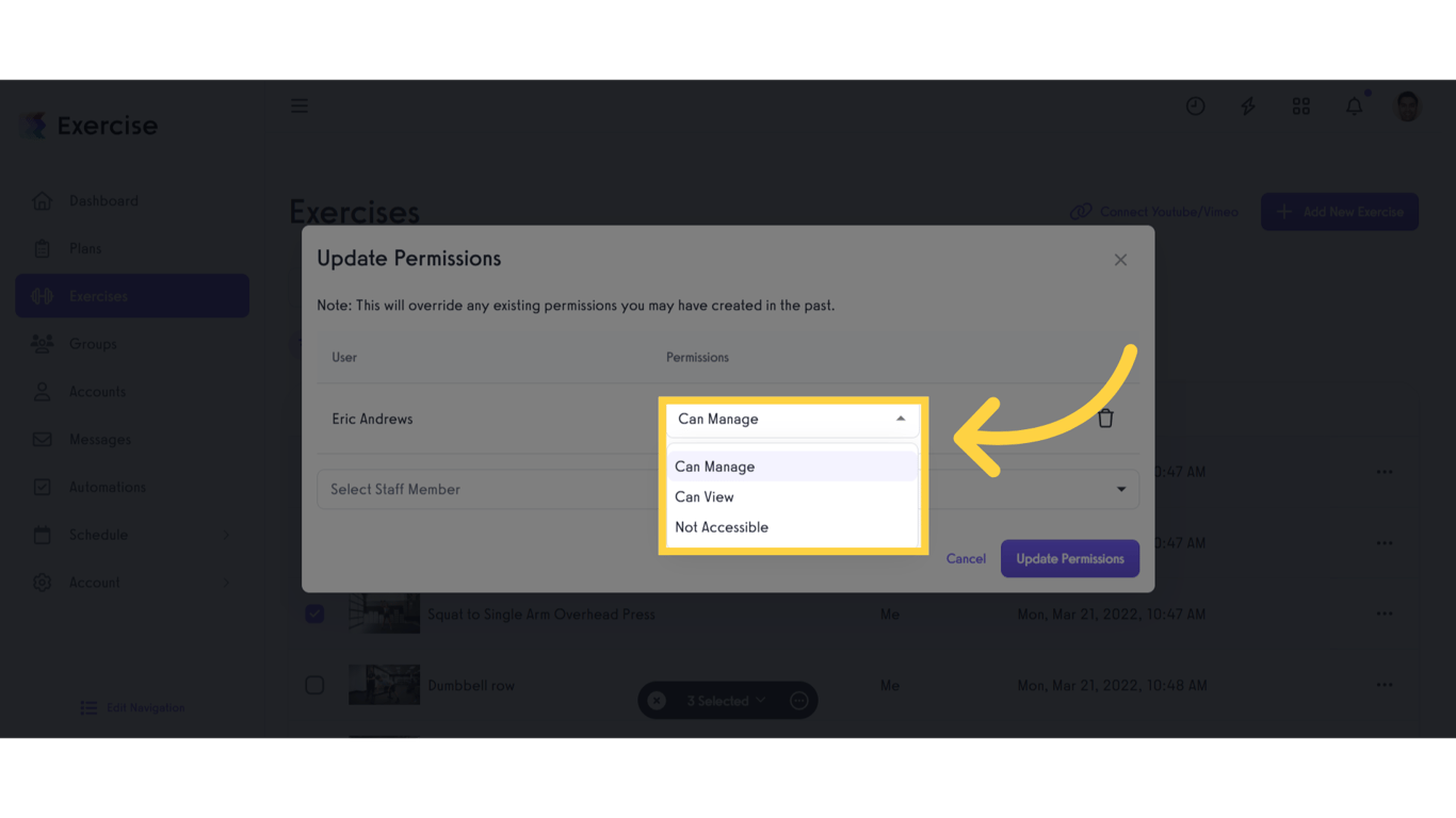 Select Permissions in Exercises