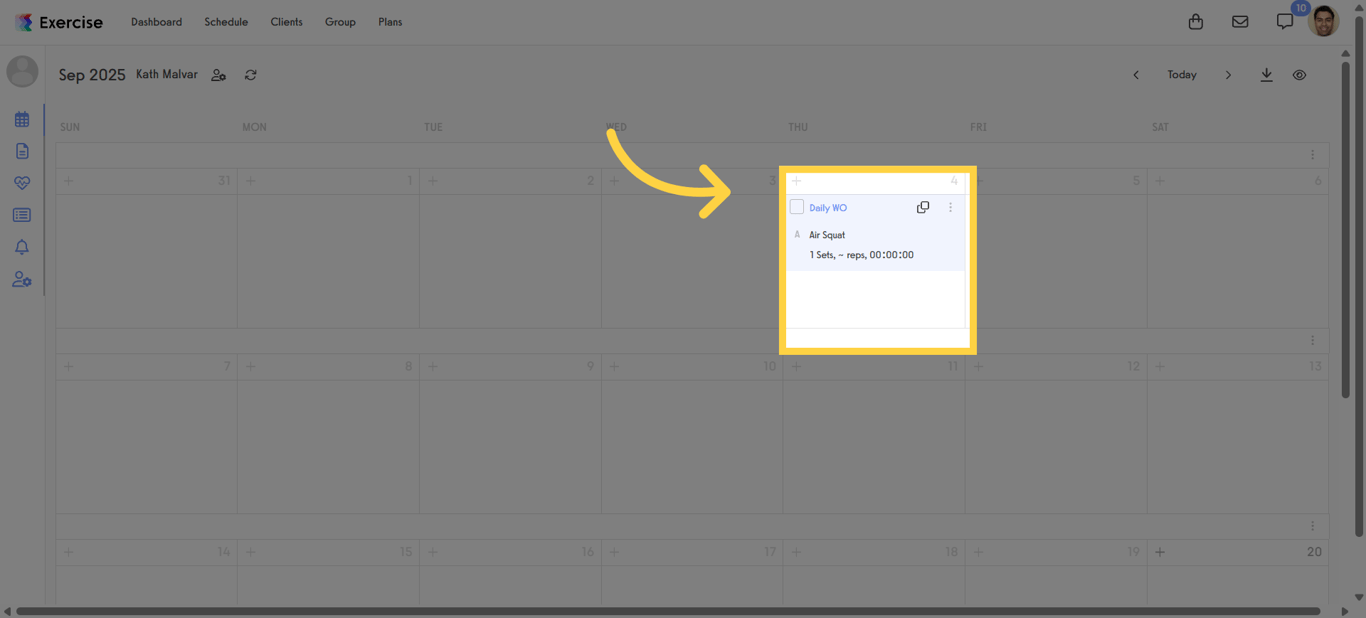 Select a specific workout session from the calendar.