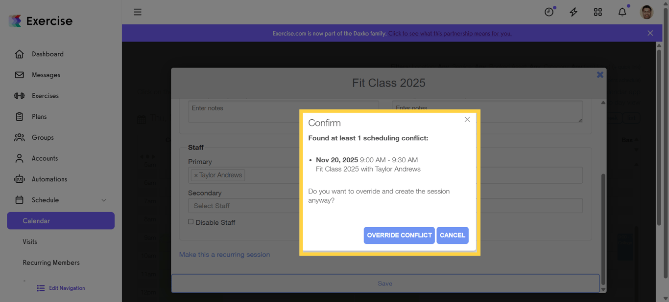 Popup Warning Message