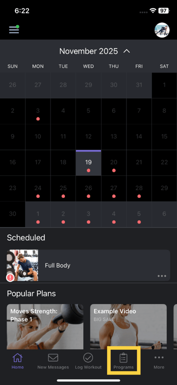 Tap the Programs tab