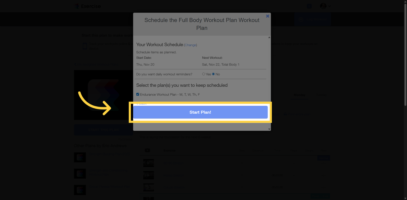 Confirm Start of Plan