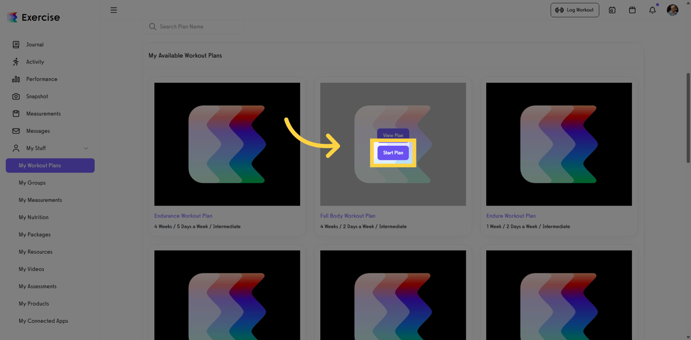 Initiate Workout Plan Start