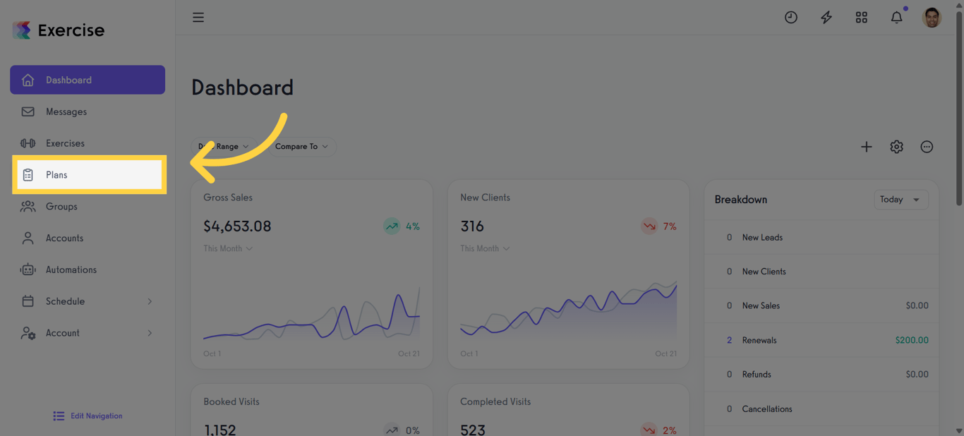 Open the Plans Section