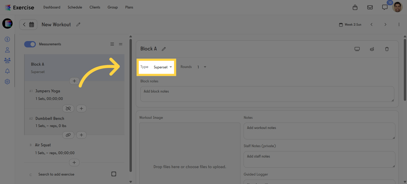 Set the Block Type to Superset