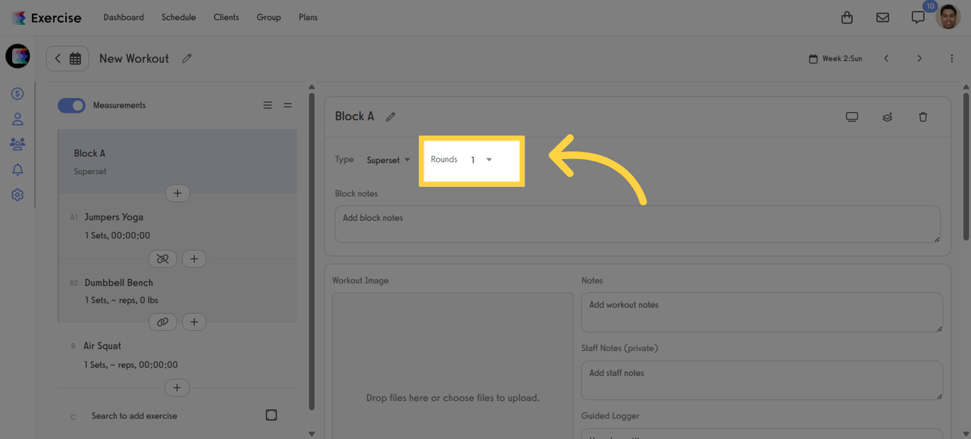 Set the Number of Rounds for the Superset Block